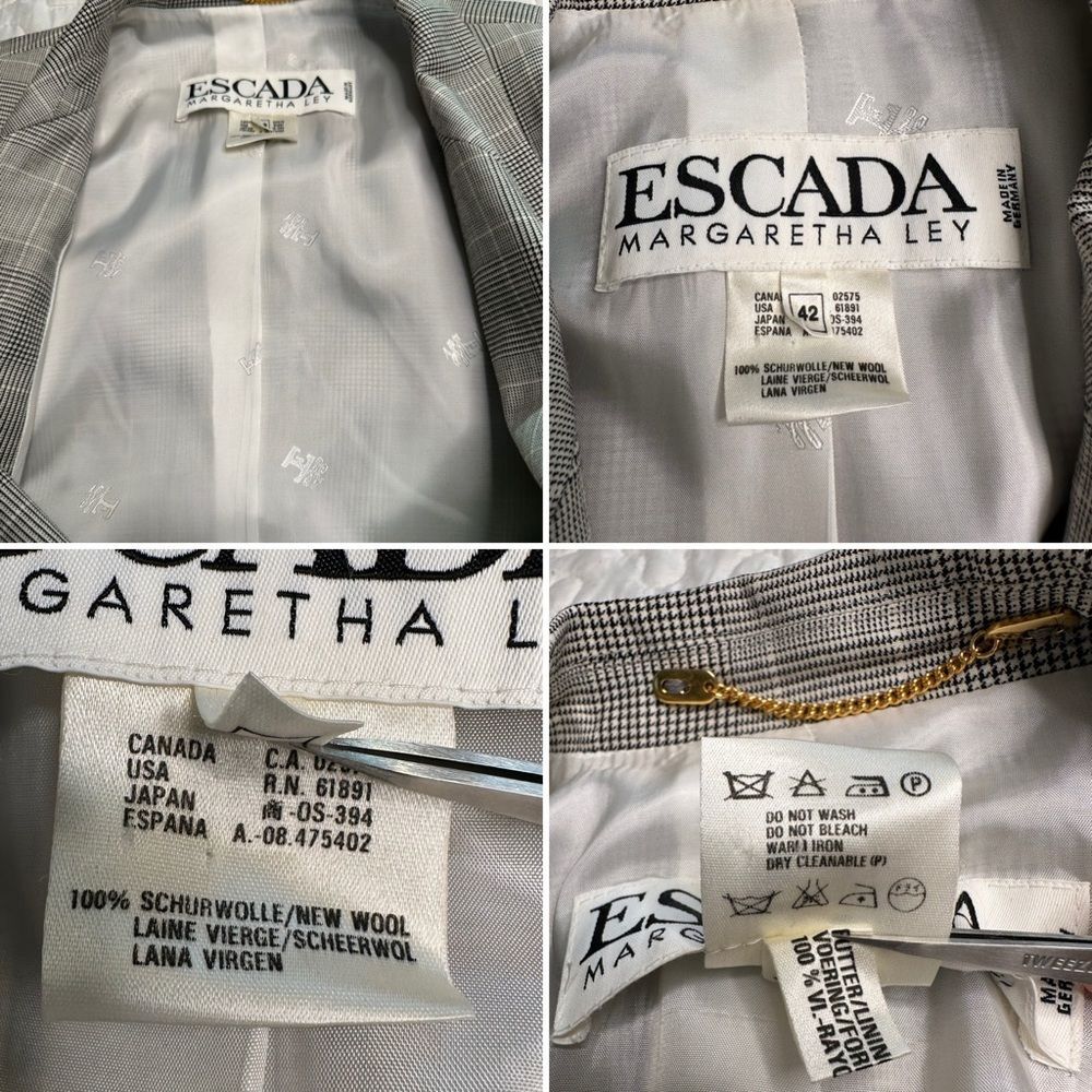 Vintage Escada Margaretha Ley Glen Plaid Wool Blazer Skirt Suit Set Size 12 - Picture 6 of 14